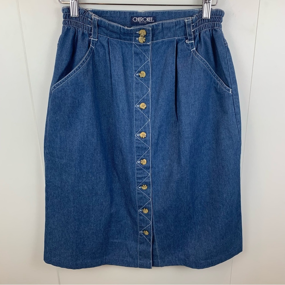 Vintage Cherokee Blue Denim Midi Skirt Button Front 90s Y2K Western Cowgirl 10P